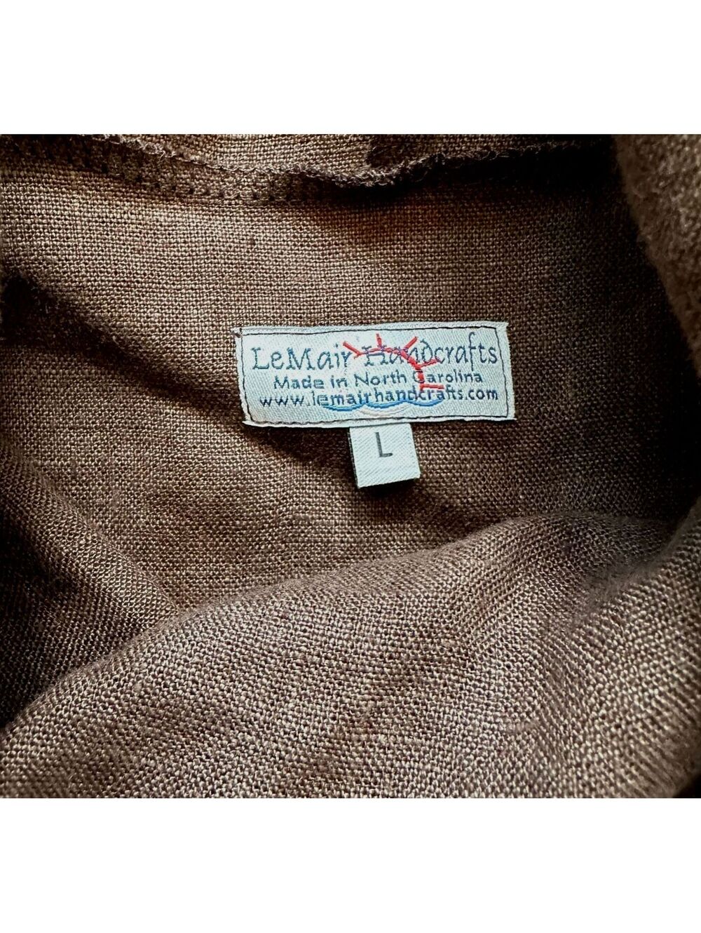 LeMair Handcrafts Linen Cowl Neck Top LARGE Brown Lagenlook Boxy Short Sleeve US - Picture 7 of 7